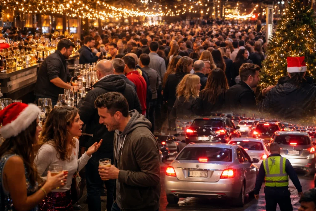 Crowded Holiday Event With Long Bar Lines and Heavy Foot Traffic Security Guards for Holiday Events