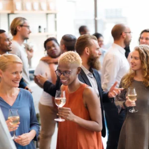 security-guard-company-chicago-illinois-60656 Guests socializing at an indoor event in Chicago with event security support