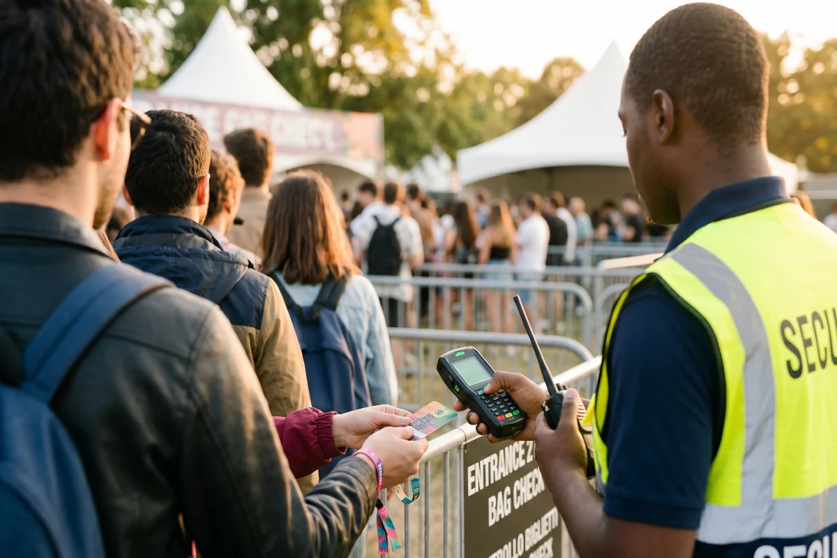Security Guards for Large Events scanning an attendee's ticket in line