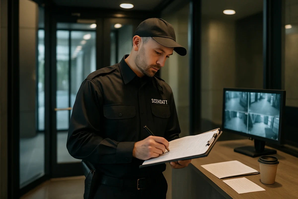 Security guard scanning visitor names
