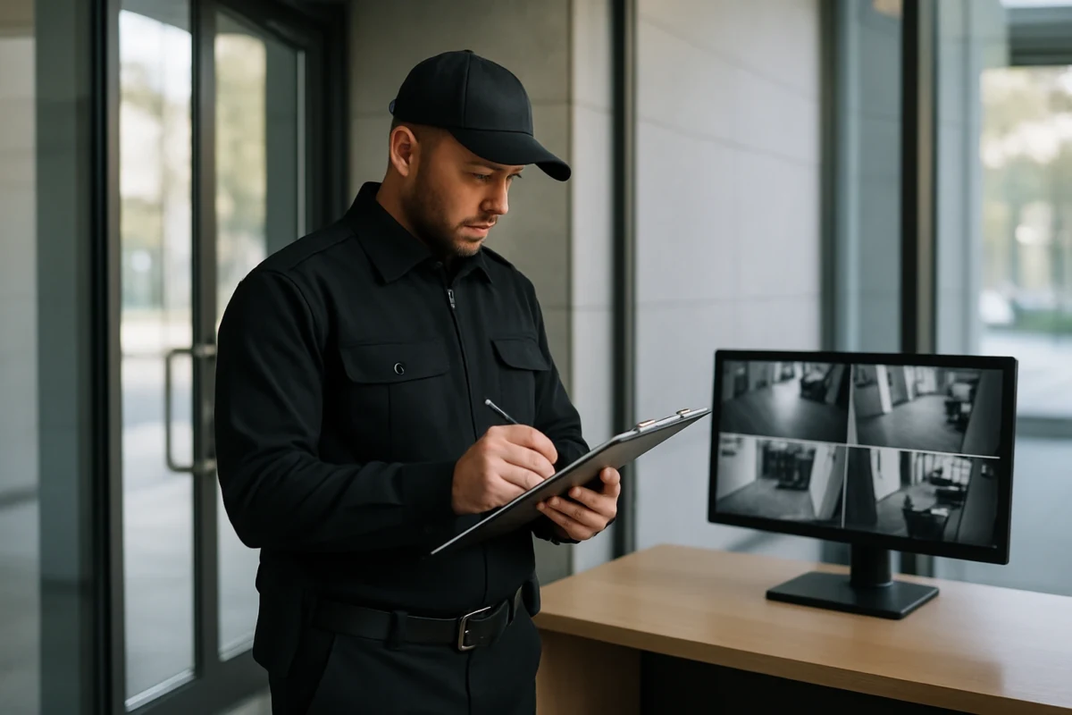 Security guard reviewing visitor names