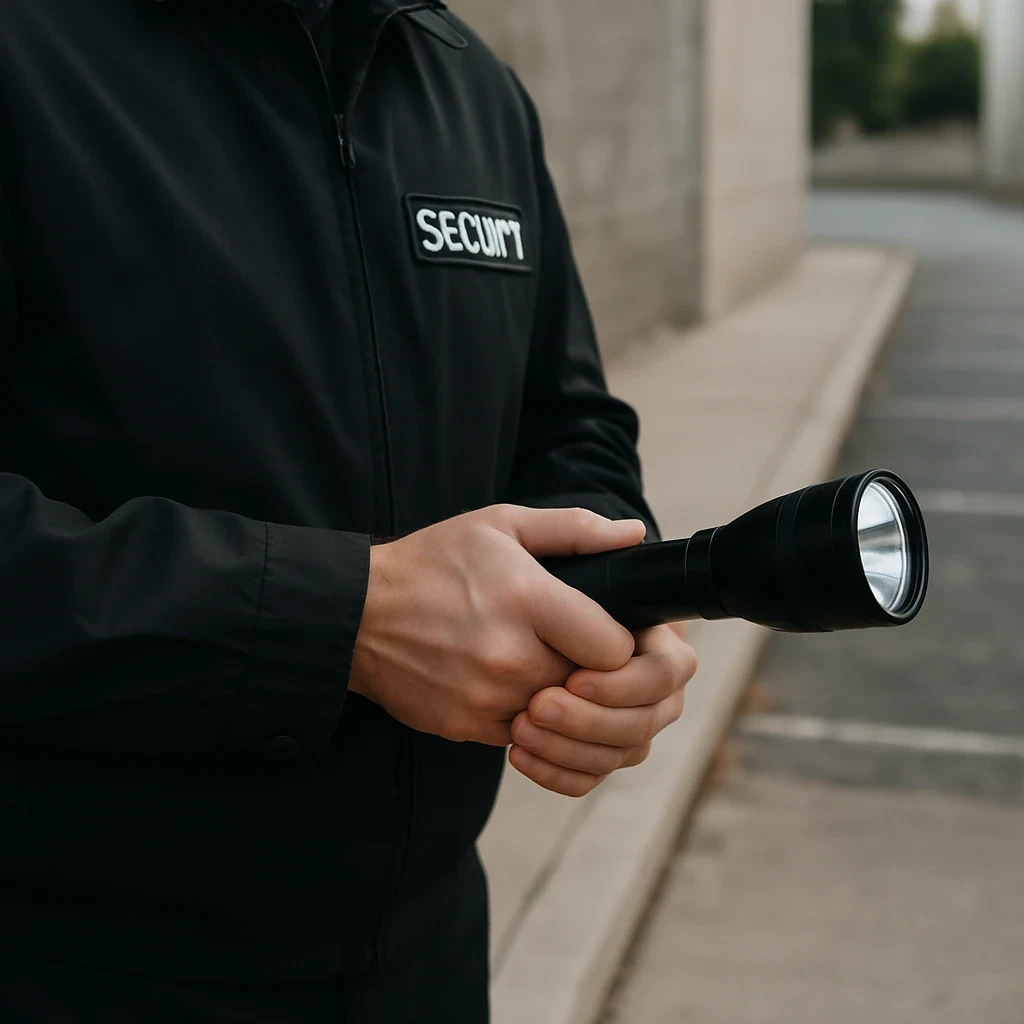 Close-up of security guard's flashlight