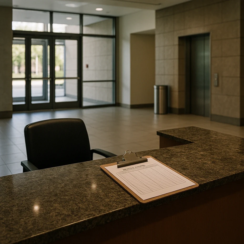 Empty lobby after security work completed