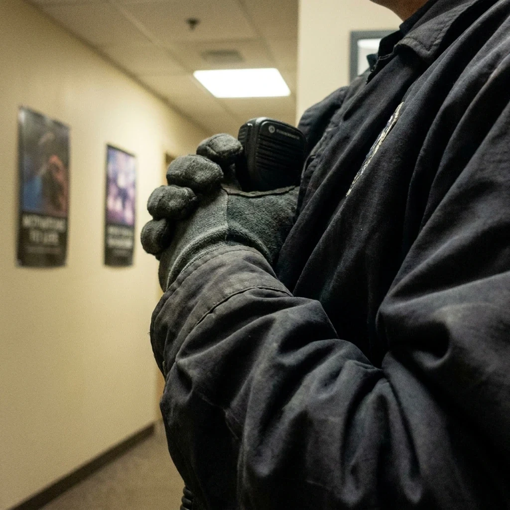 close-up of hands with radio microphone