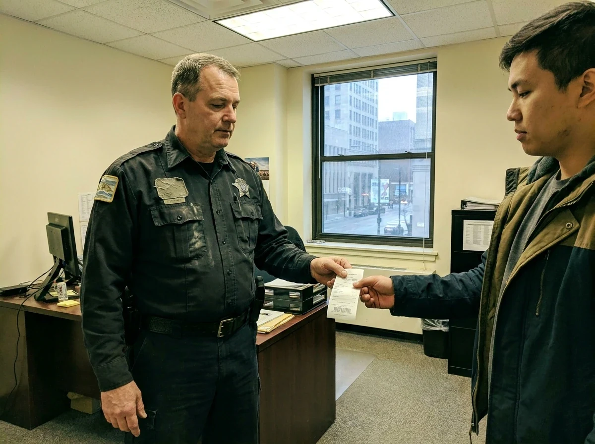 Guard handing client service receipt