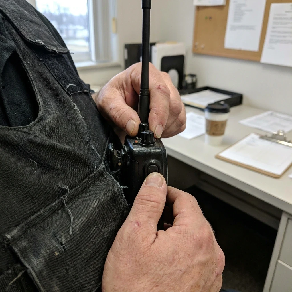 Close-up of two-way radio in use