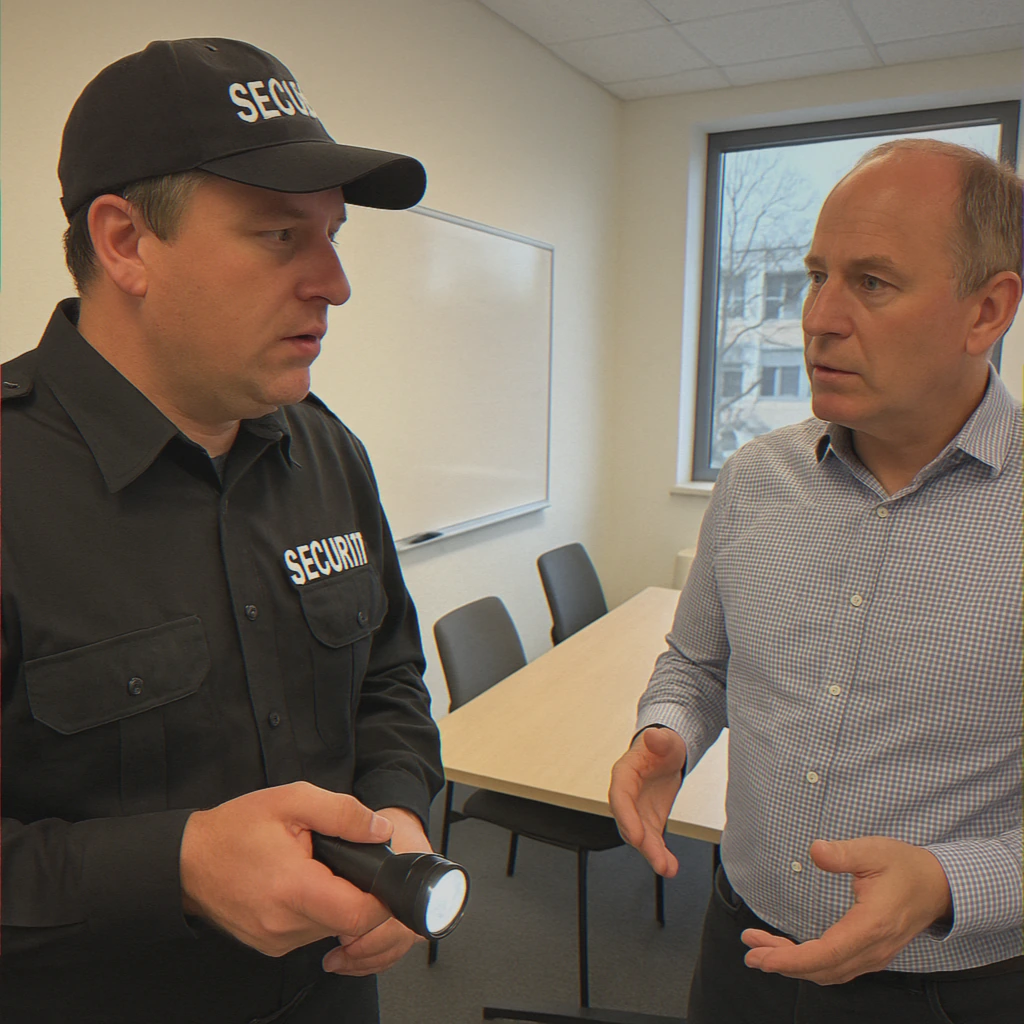 Security guard discussing safety protocols