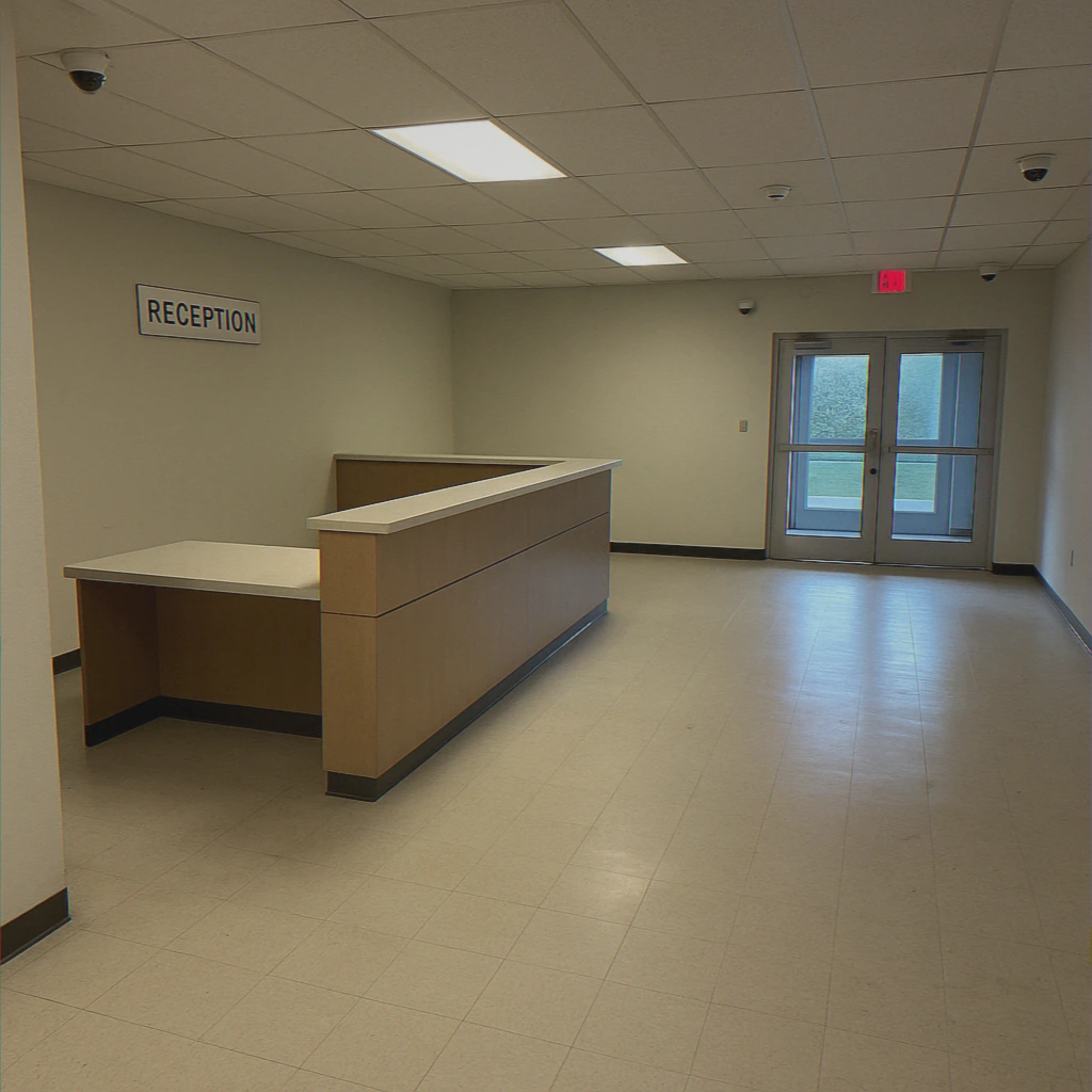 Empty reception area after security assessment
