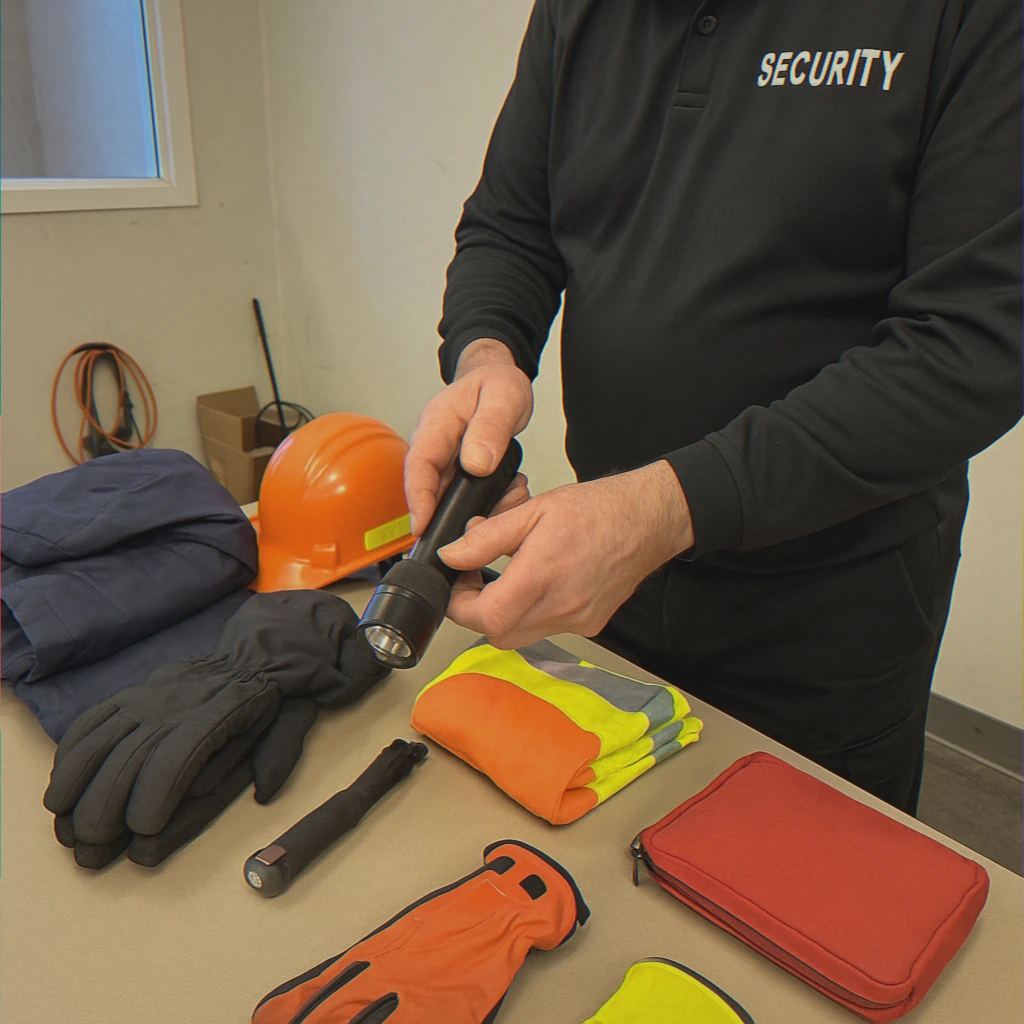 Close-up of guard holding flashlight