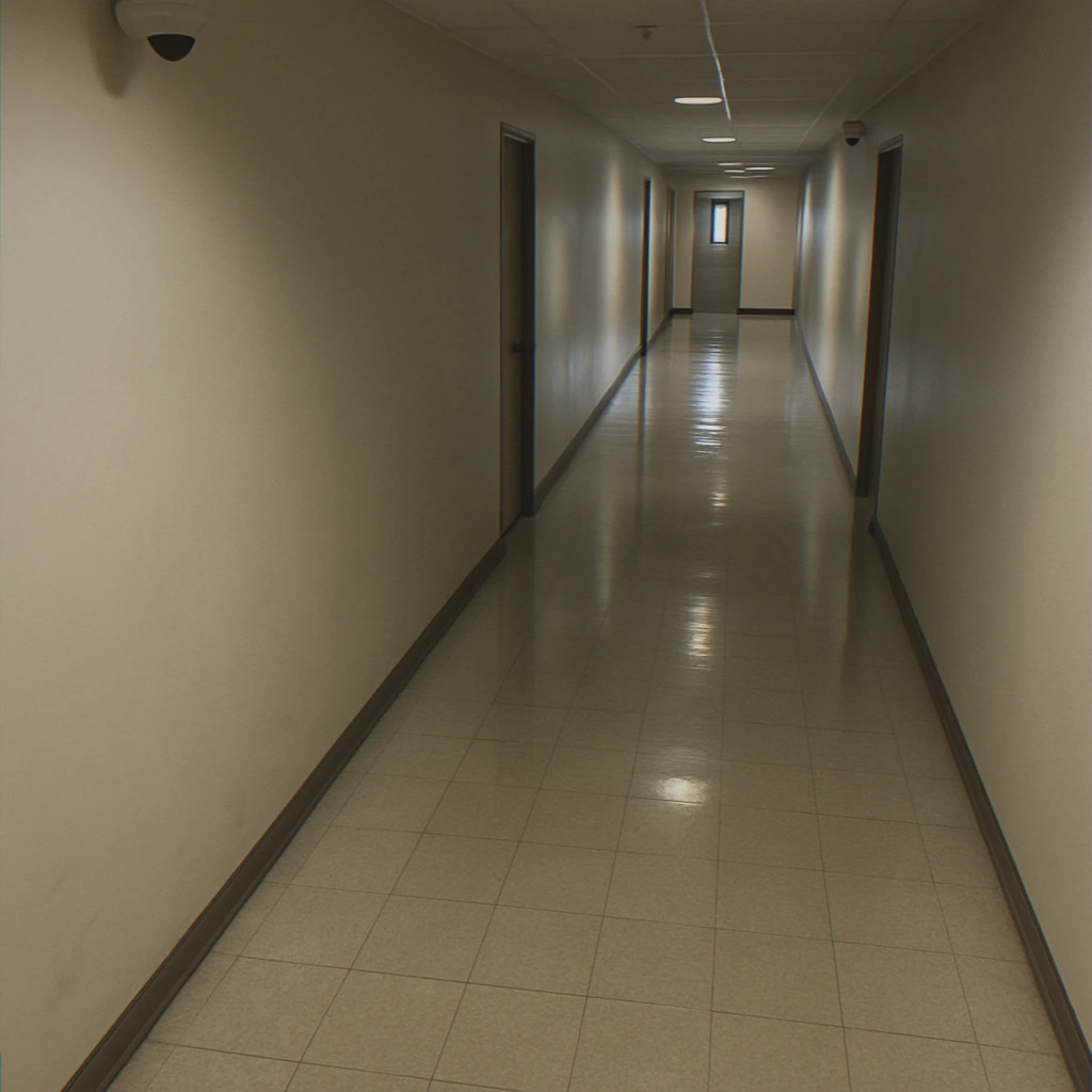 Empty hallway from security camera angle