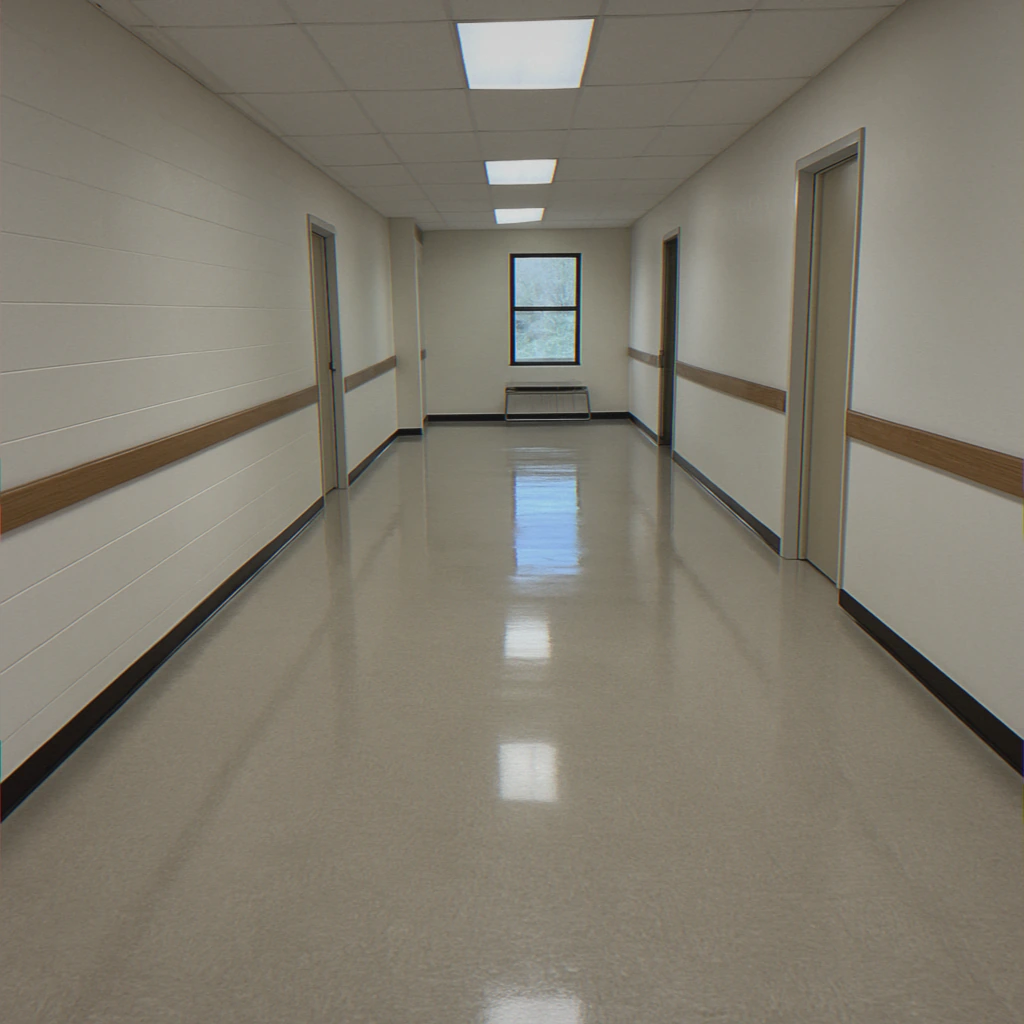 Empty hallway viewed from security camera