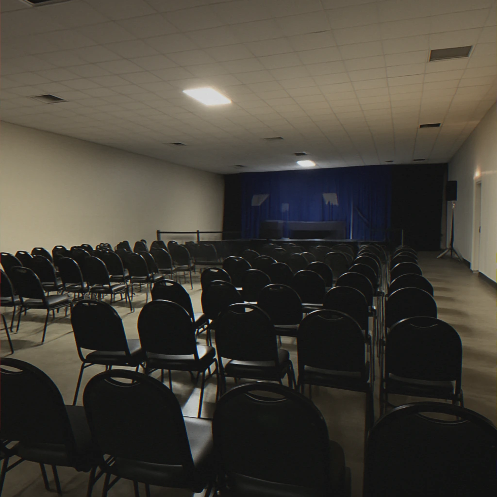 Quiet, empty event hall after setup